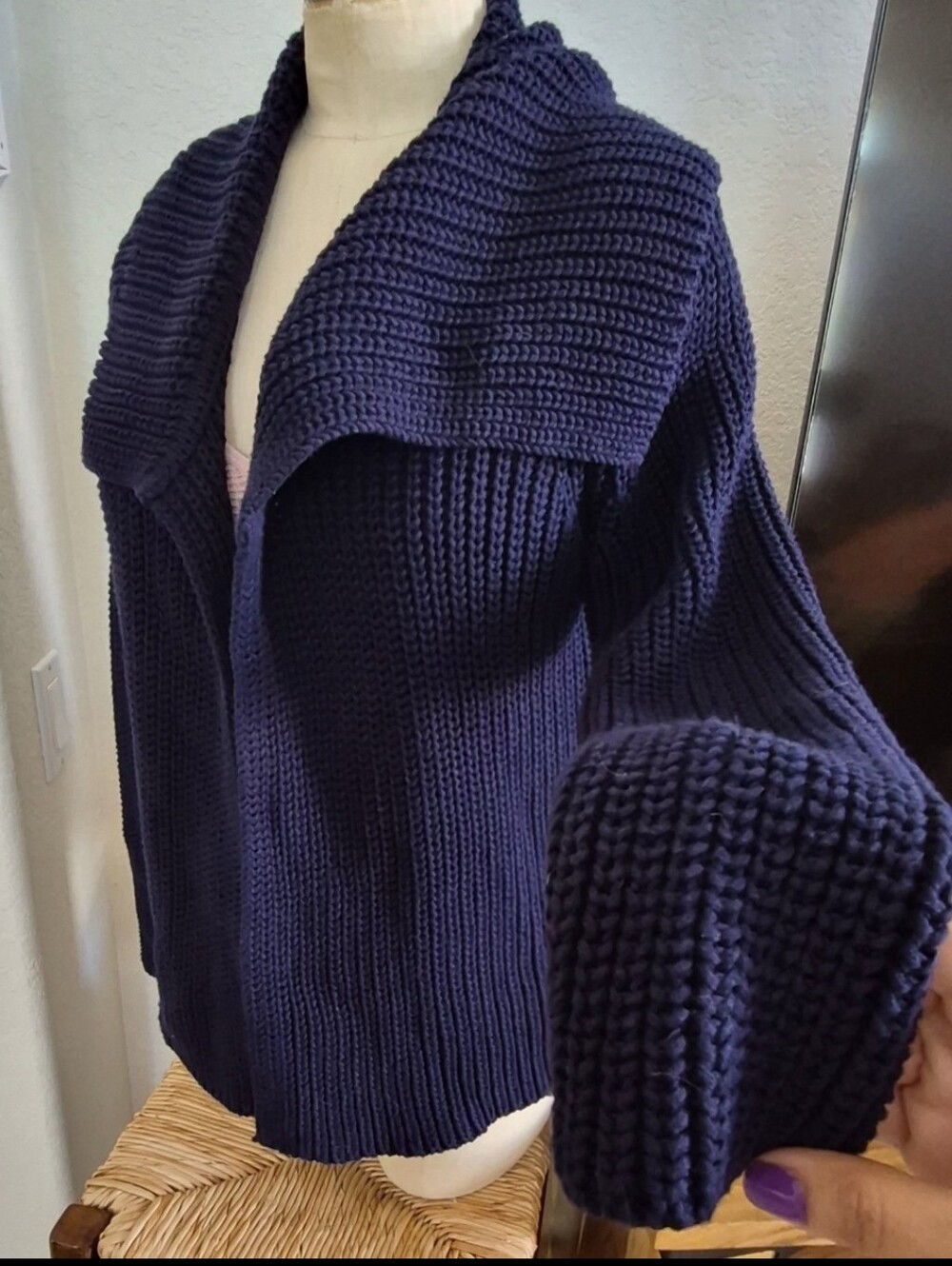 Talbots Dark Blue Women's Cotton knit Open Cardigan Sz Medium